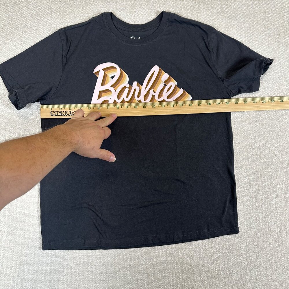 Barbie Retro Rainbow Logo Graphic Tee Womens Large Black Shirt - Picture 2 of 5